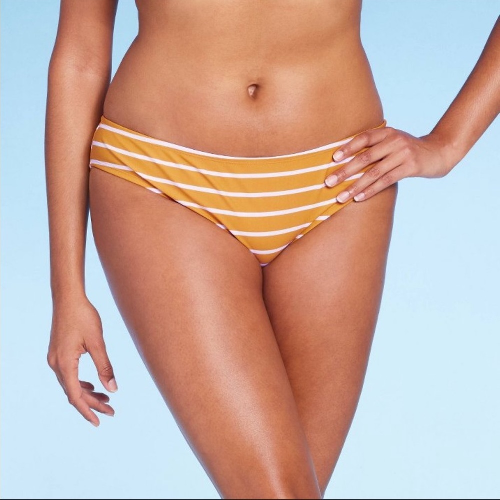 Women's Striped High Coverage Bikini Bottom - Kona Sol Gold XL New with Tags